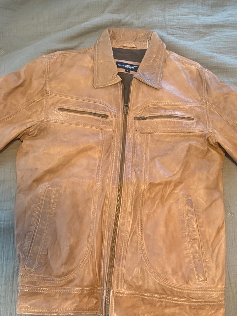 Men's Tan Leather Zip Jacket Like New